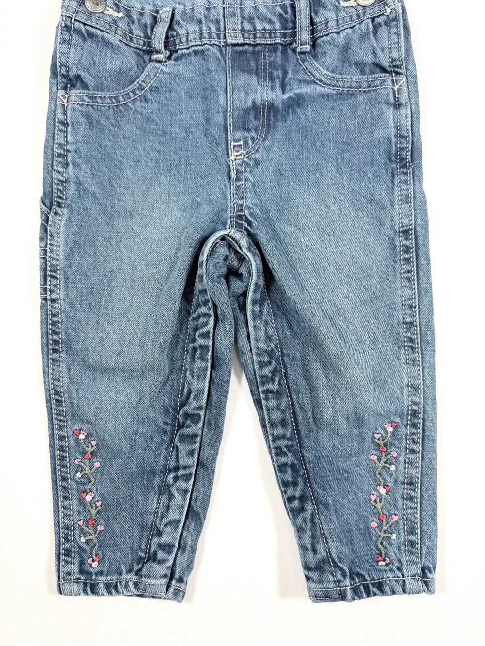 OLD NAVY Baby Girls' Floral Denim Vestbak Overalls Country Cottagecore 18-24M
